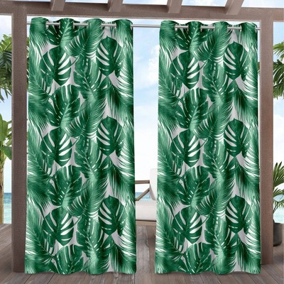 Set of 2 Jamaica Palm Indoor/Outdoor Light Filtering Grommet Top Curtain Panel - Exclusive Home