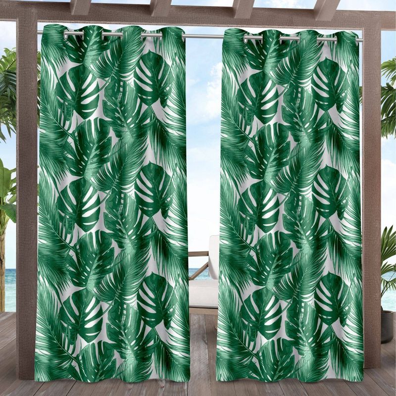 Set of 2 Jamaica Palm Indoor/Outdoor Light Filtering Grommet Top Curtain Panel - Exclusive Home, 1 of 10