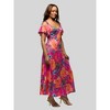 24seven Comfort Apparel Womens Pink Paisley Cold Sholder Ruffle Sleeve A Line Maxi Dress - 2 of 4