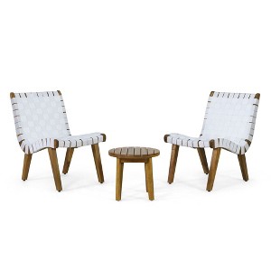 Osparple Outdoor Patio Furniture Bistro Set Rope Braiding and Acacia Wood Conversation Chairs Lounge Round Coffee Table for Garden, Terrace - 1 of 4