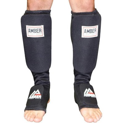 Amber Fight Gear Nylon Shin and InstepMuay Thai Shin-n-Step for Muay Thai Kickboxing MMA Protective Training Sparring Shin Guards Pair