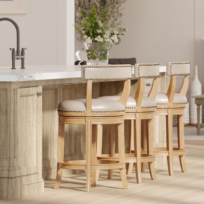 Weathered Oak Swivel Counter Stool with Vegan Leather Upholstery