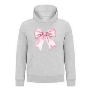 Everyday Kids Girls Collection Pink Bow Pullover Hoodie – Cute Satin-Style Ribbon Graphic Sweatshirt - 1 of 4