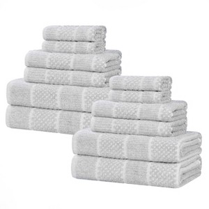 Viscose Cotton Blend Medium Weight Soft Textured Checkered and Ribbed Towel Set by Blue Nile Mills - 1 of 4