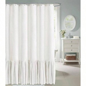 Farmhouse Shower Curtain, Ruffle Linen Textured Boho, White 72 Wx 72 L - 1 of 4