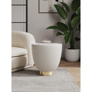 Sapphtopaz Modern End Table with Pleated Upholstered Sofa Table with Round Ceramic Marble Table Top Elegant Side Table for Living Room, Bedroom - 1 of 4