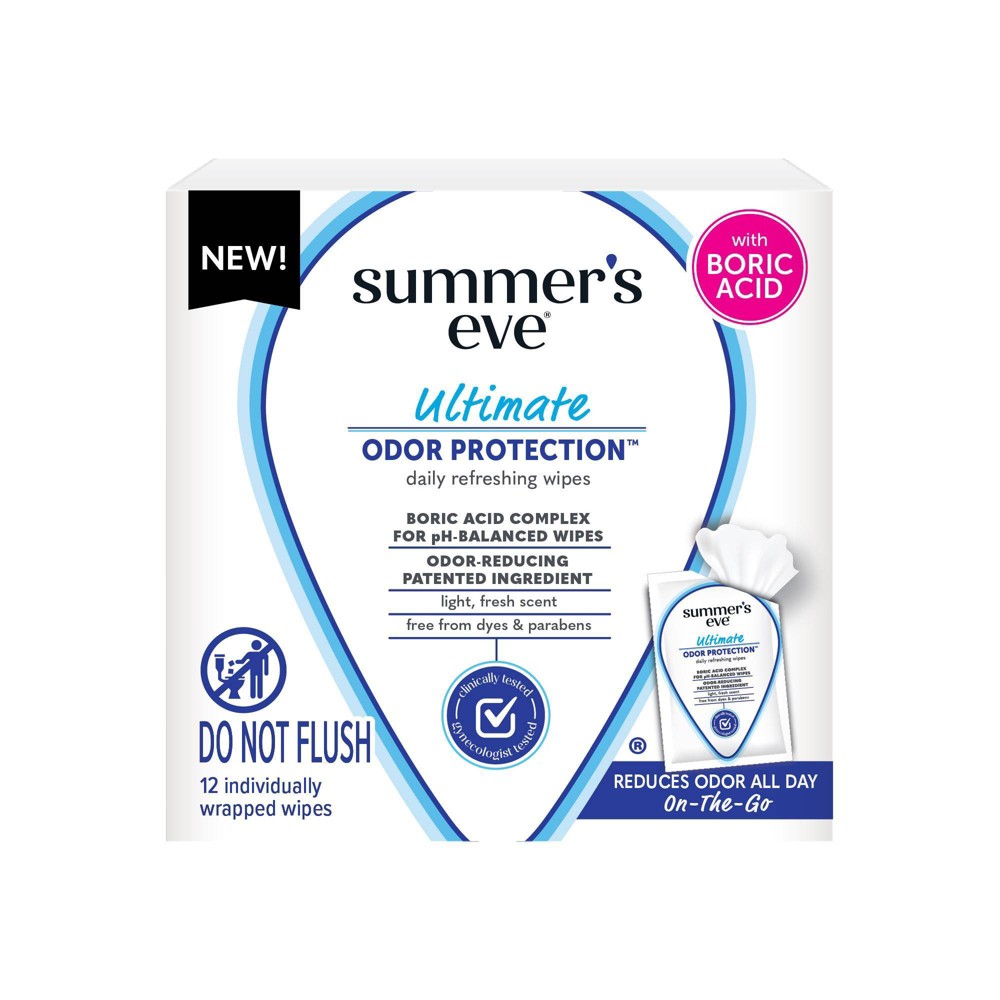 Summer's Eve Odor Relief with Boric Acid Feminine Wipes - 12ct