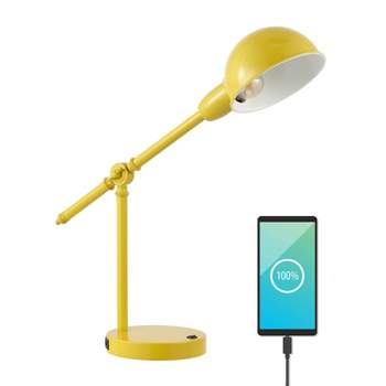 20.25" Curtis Vintage Industrial Iron Adjustable Dome Shade Task Lamp with USB Charging Port (Includes LED Light Bulb) - JONATHAN Y