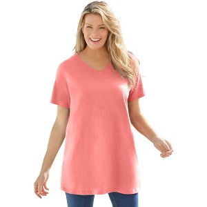Woman Within Plus Size Perfect Short-Sleeve V-Neck Tunic - 1 of 4