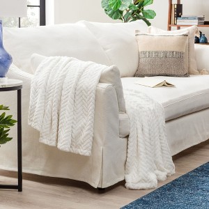 Chanasya Faux Fur Embossed Fuzzy Throw Blanket - 1 of 4