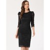 Allegra K Women's Crewneck 3/4 Sleeve Floral Lace Hidden Zipper Bodycon Dress - 3 of 4