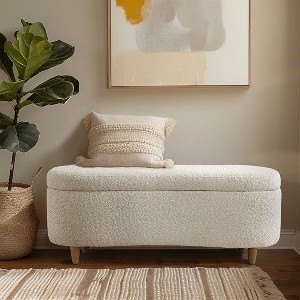 Kumasinova 48" Boucle Fabric End of Bed Ottoman Bench with Storage&Wood Legs,Accent Bench Bed Bench for Living Rom&Bedroom,400lbs Max - 1 of 4