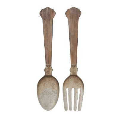 (Set of 2) 8" x 38" Over Sized Wood and Metal Utensil Wall Decor - Olivia & May