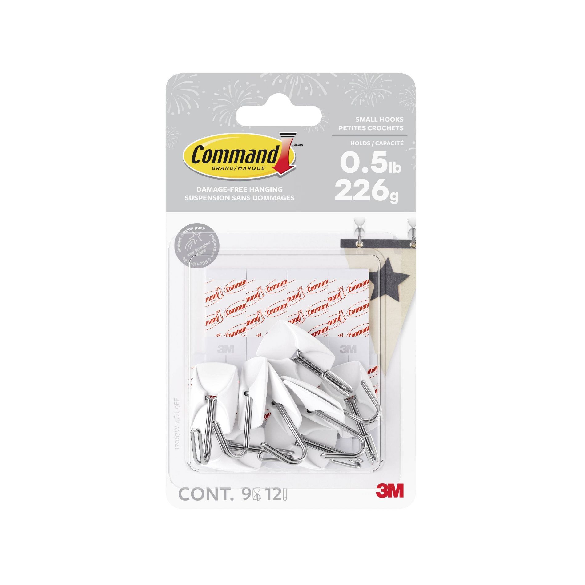 Command 9pk Damage-Free Hanging Small Wire Hooks with 12 Adhesive Strips White