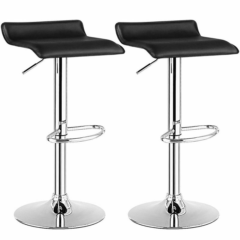 Costway Set of 2 Swivel Bar Stool PU Leather Adjustable Kitchen Counter Bar Chairs Black Low Back, 1 of 11