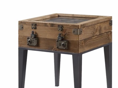 44" Rustic Oak and Matte Gray Square Storage Accent Table