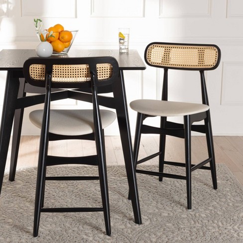 Baxton Studio 2pc Tarana Fabric And Wood Counter Height Barstools