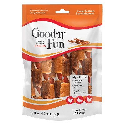 Good 'n' Fun Triple Flavor Kabobs Long Lasting Rawhide with Chicken, Beef and Pork Flavor Dog Treats