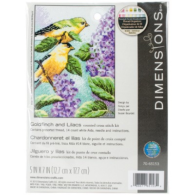 Dimensions Mini Counted Cross Stitch Kit 5"X7"-Goldfinch & Lilacs (14 Count)