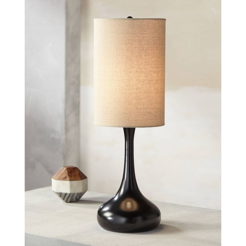 360 Lighting Modern Table Lamps 24.5" High Set of 2 Espresso Bronze Metal Droplet Cylinder Drum Shade for Living Room Family Bedroom Bedside, 5 of 6