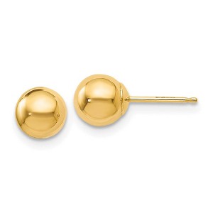 Black Bow Jewelry 6mm (1/4 Inch) 14k Yellow Gold Polished Ball Friction Back Studs - 1 of 4