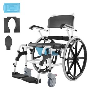 VEVOR Shower Wheelchair, 17.5in Width Aluminum Alloy Bathroom Wheelchair for Inside Shower, Adjustable Rolling Shower Chair, 300 lbs Capacity - 1 of 4