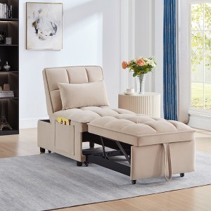 Zeus & Ruta 4-in-1 Multi-Function Tufted Single Pull-Out Sofa Bed with Adjustable Backrest, Pillows and Storage Pockets - 1 of 4