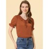 INSPIRE CHIC Women's Tie Ruffle V Neck Puff Sleeve Casual Blouse - 2 of 4