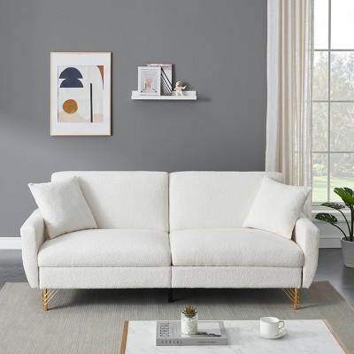 NicBex Couches for Living Room 74.41" Adjustable Loveseat Sofa Bed Soft Modern Teddy Upholstered 2-seater Sleeper Sofa Bed with 2 Throw Pillows