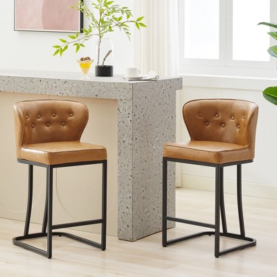HYLEORY Counter Height Bar Stools 24'' Bar Stools Set of 2 Leather Bar Chairs Modern Upholered Barstools with Back for Kitchen Counter,Black
