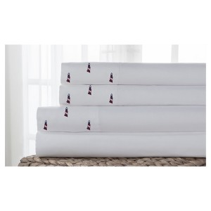 Hotel Coastal Microfiber Embroidered Sheet Set (Queen) Lighthouse White