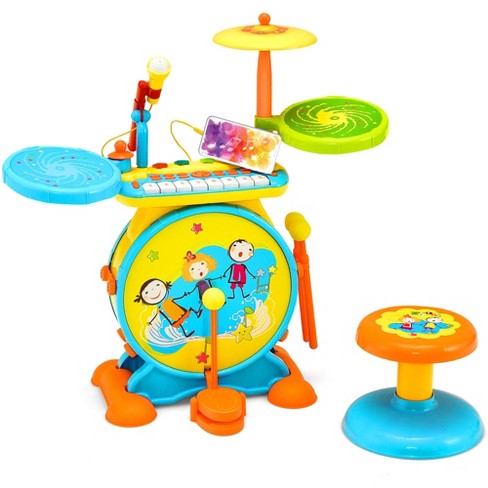 Electronic Drum Kit PlaySet Toy Kid Beat Musical Microphone Pedal