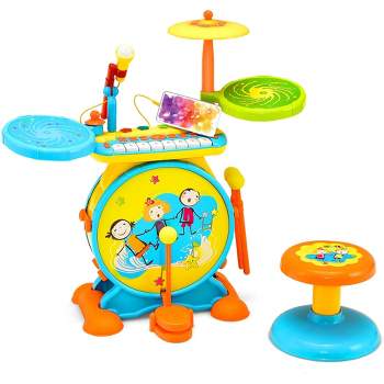 Costway 2-in-1 Kids Electronic Drum Kit Music Instrument Toy w/ Keyboard Microphone
