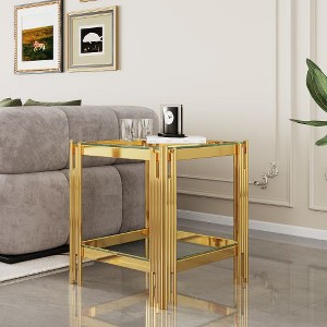 CENGHU Modern Coffee Table, Center Table with Storage Shelf, Tea Table with Mirror Finished Stainless Steel Frame, Side Table for Dining Room, Bedroom - 1 of 4