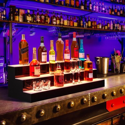 3 Tier 24 Inch LED Acrylic Wine Display Shelf,Wall Mounted Liquor Bottle Rack with Bluetooth App & Remote Control,16 Color RGB Lighting for Home Bars