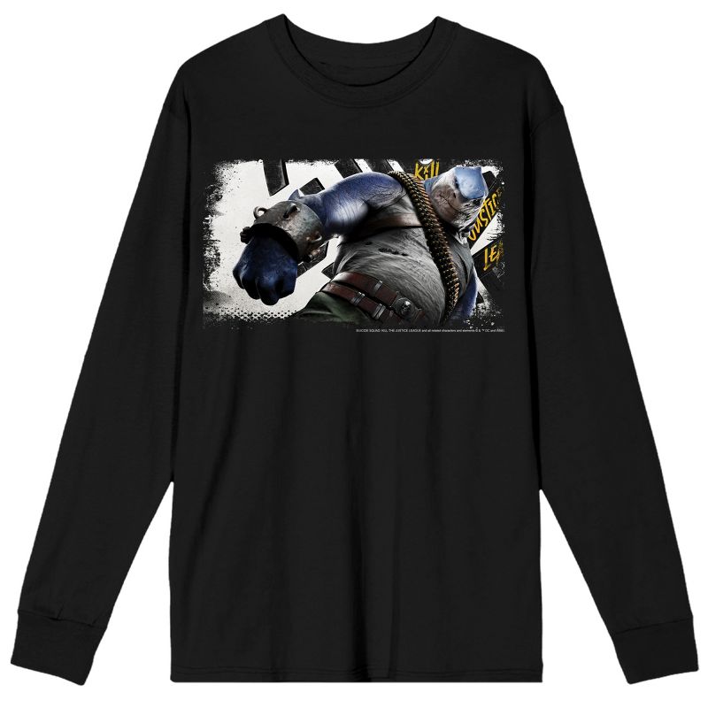 Suicide Squad: Kill the Justice League King Shark Adult Black Long Sleeve Crew Neck Tee, 1 of 4