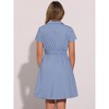 INSPIRE CHIC Women's Point Collar Front Elastic Waist Drawstring Mini Shirt Dress with Pocket - 4 of 4