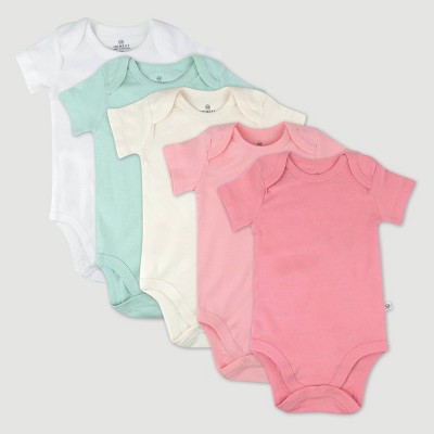 Honest Baby Girls' 5pk Short Sleeve Bodysuit - Pink Newborn