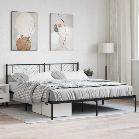 vidaXL Metal Bed Frame with Headboard Black 72 in.x83.9 in. California King - image 1 of 4