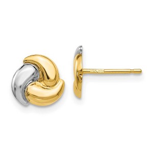 Black Bow Jewelry 8mm 14k Yellow Gold and Rhodium Polished Two Tone Knot Post Earrings - 1 of 4