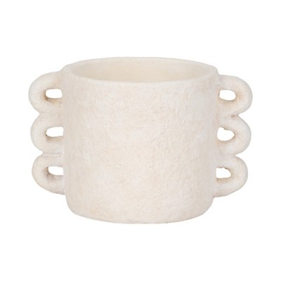 Pottery and Cement Planter with Unique Multi-Loop Handle Design, Stylish Contemporary Accent For Home Décor