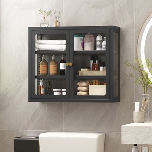 Bekrvio Wall Mounted Display Cabinet with Glass Doors, Adjustable Shelves, Steel Frame Storage Cabinet for Bathroom, Kitchen or Living Room - 1 of 4