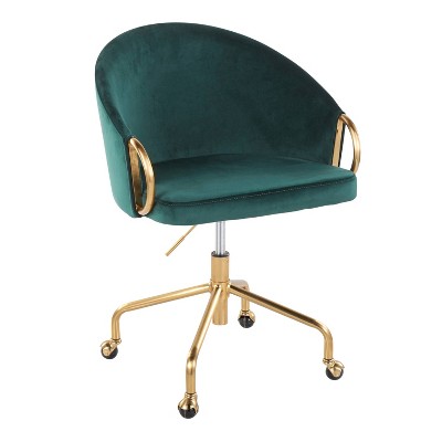 LumiSource Claire and Glam Task Chair Gold Metal/Green Velvet