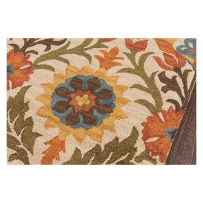 Hand-Tufted Blue and Beige Floral Wool Runner Rug
