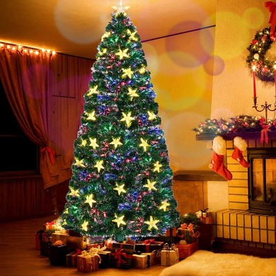 Lycvki Pre-lit Fiber Optic Christmas Tree with Large Stars and Metal Stand for Holiday Decoration