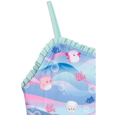 Squishmallows Little Girls Ruffled One Piece Bathing Suit UPF 50+ Blue / Pink Turquoise 7-8 — фото 3