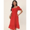Seta T Women's Summer Square Neck Puff Short Sleeve Smocked Back Midi Dress with Pockets - 3 of 4