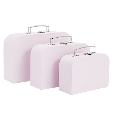 Okuna Outpost Set of 3 Different Sizes of Paperboard Suitcases with Metal Handles, Decorative Cardboard Storage Boxes, Lavender