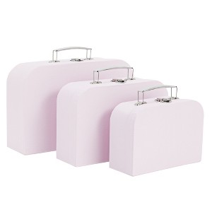 Okuna Outpost Set of 3 Different Sizes of Paperboard Suitcases with Metal Handles, Decorative Cardboard Storage Boxes, Lavender - 1 of 4