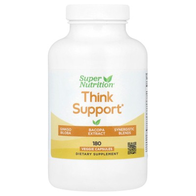 Super Nutrition Think Support, with Ginkgo Biloba, Skullcap, Gotu Kola, Bacopa and Enzymes, 180 Veggie Capsules